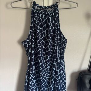 Michael Kors Navy and Light Blue Patterned Top with Chain Halter